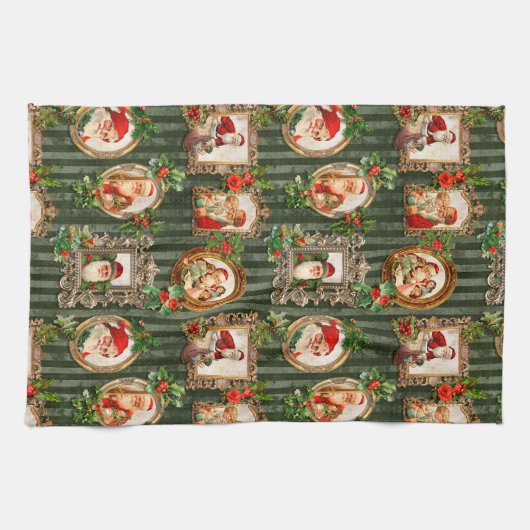 Festive  Santas in  Lijsten met Holly Theedoek (Horizontaal)