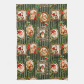 Festive  Santas in  Lijsten met Holly Theedoek (Verticaal)