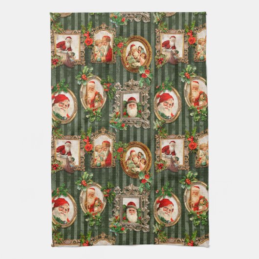 Festive  Santas in  Lijsten met Holly Theedoek (Verticaal)