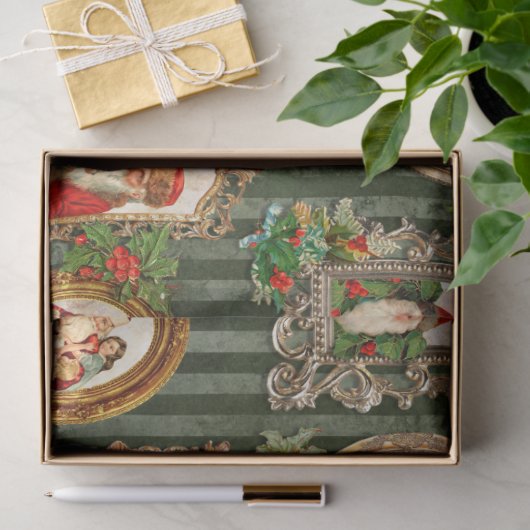 Festive  Santas in  Lijsten met Holly Tissuepapier (Geschenk)