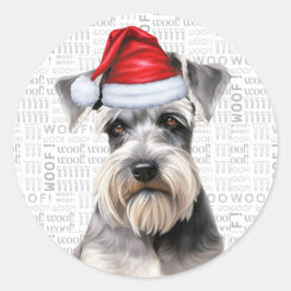 Festive Schnauzer Dog Woof Word Art Christmas Ronde Sticker
