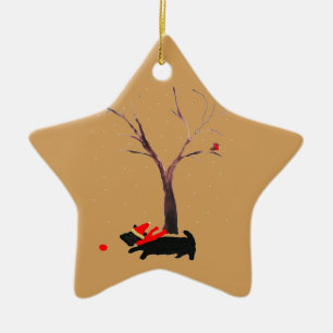 Festive Scottie Dog Robins Keramisch Ornament