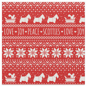 Festive Scottie Dogs Kerstmis   Schotse Terriers Stof