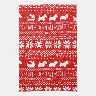 Festive Scottie Dogs Kerstmis   Schotse Terriers Theedoek