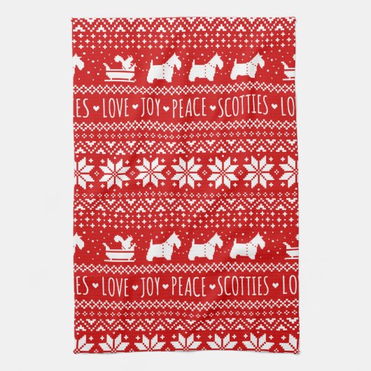 Festive Scottie Dogs Kerstmis | Schotse Terriers Theedoek (Verticaal)