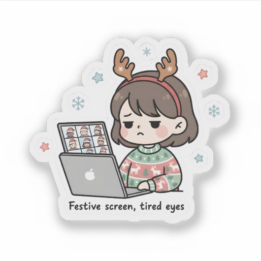 Festive Screen Tired Eyes Sticker Funny Christmas (Voorkant)