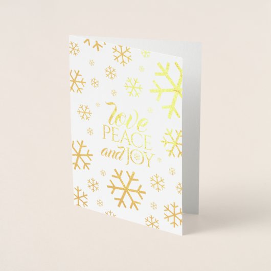 Festive Script Love Peace Join with Snowflakes Folie Kaarten (Voorkant)