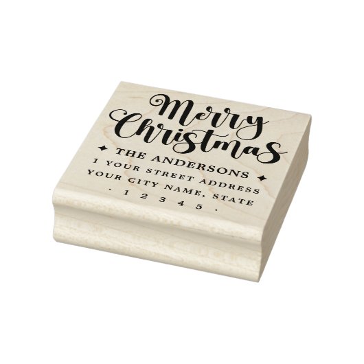 Festive script Merry Christmas return address Rubberstempel (Stempel)