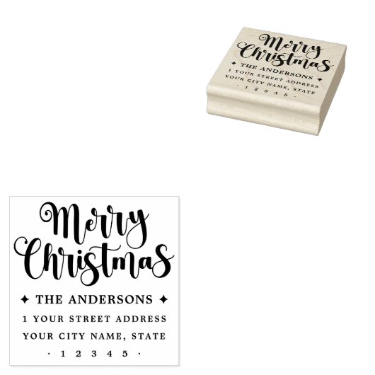 Festive script Merry Christmas return address Rubberstempel (Gestempeld)