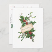 Festive Season's Greetings met Holly & Mistletoe Briefkaart (Voorkant / Achterkant)