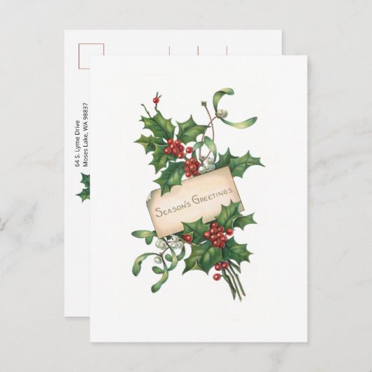 Festive Season's Greetings met Holly & Mistletoe Briefkaart (Voorkant / Achterkant)
