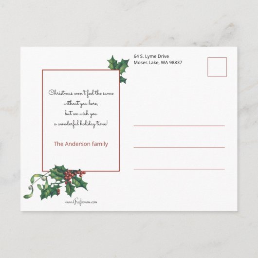 Festive Season's Greetings met Holly & Mistletoe Briefkaart (Achterkant)