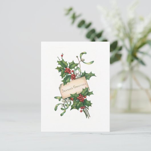 Festive Season's Greetings met Holly & Mistletoe Briefkaart (Staand voorkant)