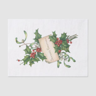 Festive Season's Greetings met Holly & Mistletoe Tissuepapier
