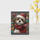 Festive Shih Tzu With Santa Hat Snowy Winter Chris Kaart (Gele Bloem)