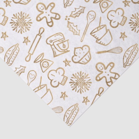 Festive Shimmering Gold Kerstmis Baking Pattern Tissuepapier (Detail)