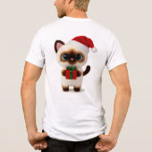 Festive Siamese Cat with Santa Hat and Gift Box Tri-Blend Shirt (Achterkant)