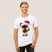 Festive Siamese Cat with Santa Hat and Gift Box Tri-Blend Shirt (Voorkant volledig)