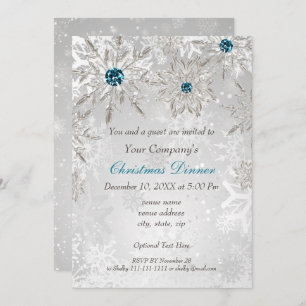 Festive Silver aqua Holiday party Invite Kaart