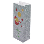 Festive Silver Gold en Red Holiday Wijn Cadeautas (Voorkant Gekanteld)