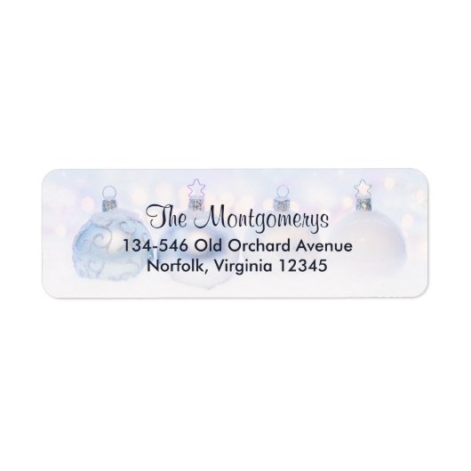 Festive Silver-kerstballen op sneeuw Etiket (Voorkant)