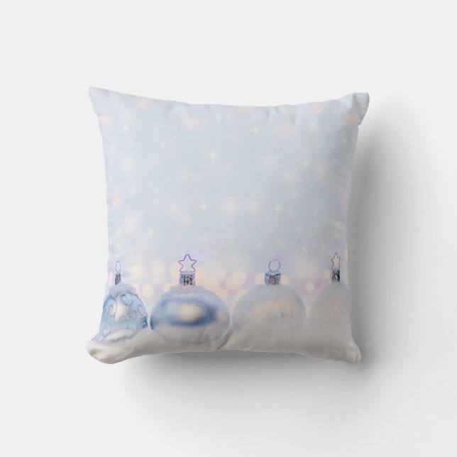 Festive Silver-kerstballen op sneeuw Kussen (Voorkant)