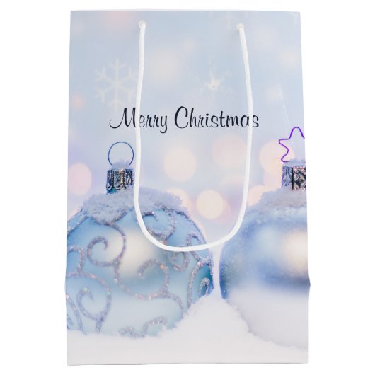 Festive Silver-kerstballen op sneeuw Medium Cadeauzakje (Achterkant)