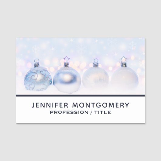 Festive Silver-kerstballen op sneeuw Naamplaatje (Voorkant)