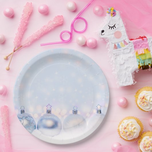 Festive Silver-kerstballen op sneeuw Papieren Bordje (Feest)