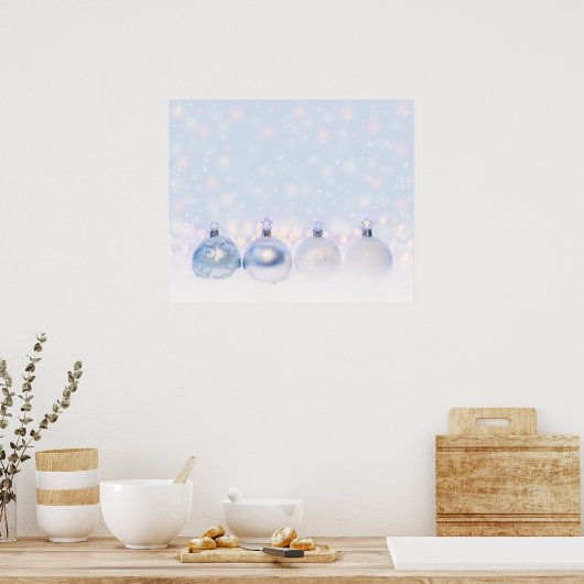 Festive Silver-kerstballen op sneeuw Poster (Keuken)