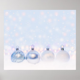 Festive Silver-kerstballen op sneeuw Poster