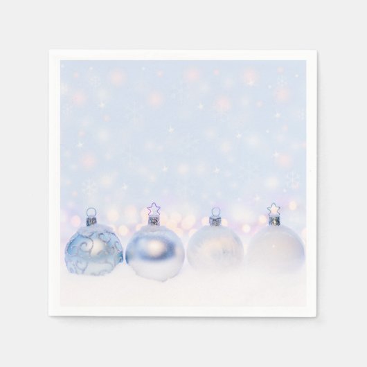 Festive Silver-kerstballen op sneeuw Servet (Voorkant)
