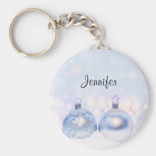 Festive Silver-kerstballen op sneeuw Sleutelhanger (Voorkant)