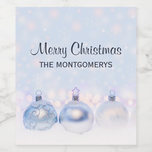 Festive Silver-kerstballen op sneeuw Wijn Etiket (Enkel label)