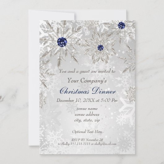 Festive Silver navy Corporate Holiday party Invite Kaart (Voorkant)