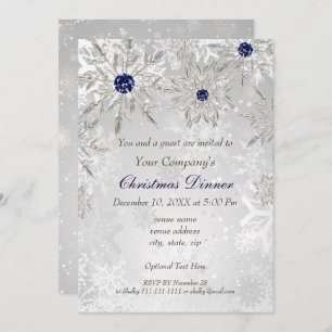 Festive Silver Navy Holiday Party Invite Kaart
