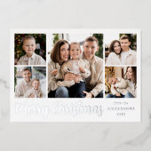 Festive Silver Script 5 Photo Collage Folie Feestdagenkaart (Voorkant)