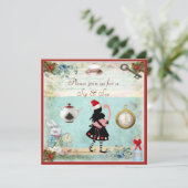 Festive Sip & See Alice & Flamingo Baby shower Kaart (Staand voorkant)