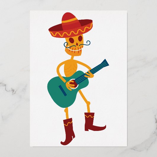 Festive Skeleton Guitar Player Folie Uitnodiging (Voorkant)