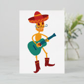 Festive Skeleton Guitar Player Folie Uitnodiging (Staand Voorkant)