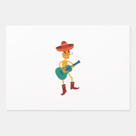 Festive Skeleton Guitar Player Inpakpapier Vel