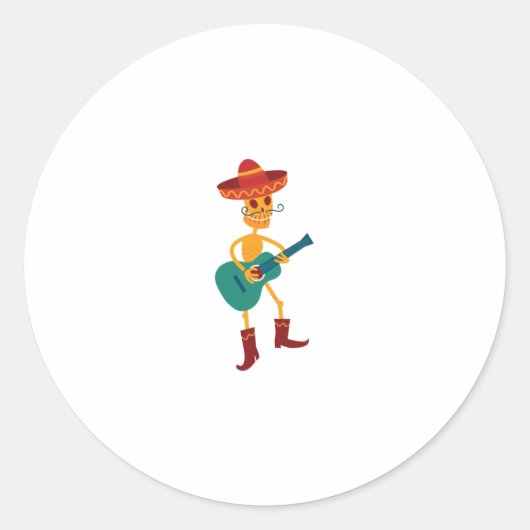 Festive Skeleton Guitar Player Ronde Sticker (Voorkant)