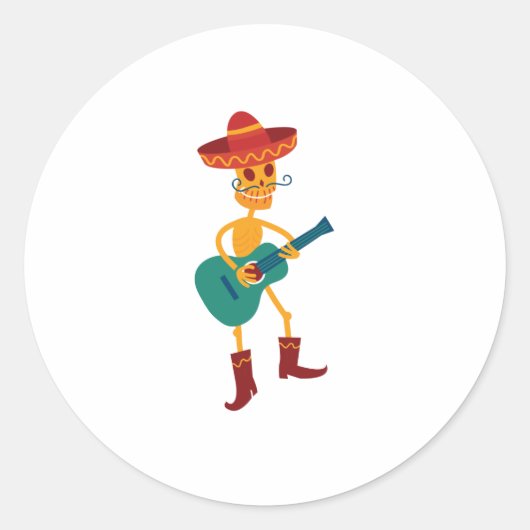 Festive Skeleton Guitar Player Ronde Sticker (Voorkant)