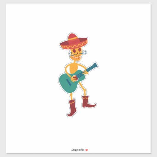 Festive Skeleton Guitar Player Sticker (Vel)