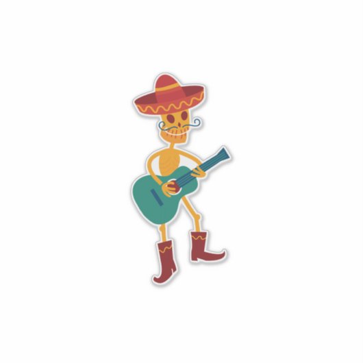 Festive Skeleton Guitar Player Sticker (Voorkant)