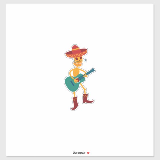 Festive Skeleton Guitar Player Sticker (Vel)