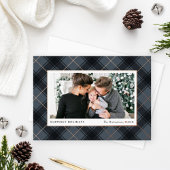 Festive Slate and Roos Gold Tartan Foto Folie Feestdagenkaart