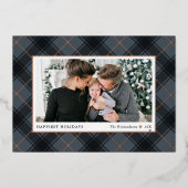 Festive Slate and Roos Gold Tartan Foto Folie Feestdagenkaart (Voorkant)