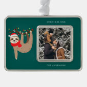 Festive-sleuf Voeg je eigen foto toe Verzilverd Omlijst Ornament (Voorkant)