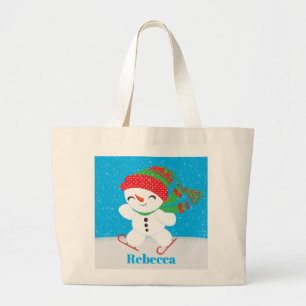 Festive-sneeuwman voor kerstmis grote tote bag